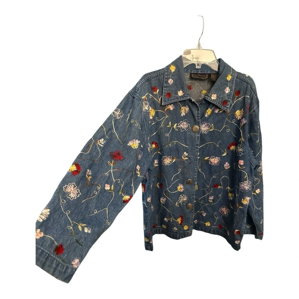 Vintage New Directions Embroidered Denim Jacket Boxy Oversized Cottagecore Boho - Picture 7 of 7